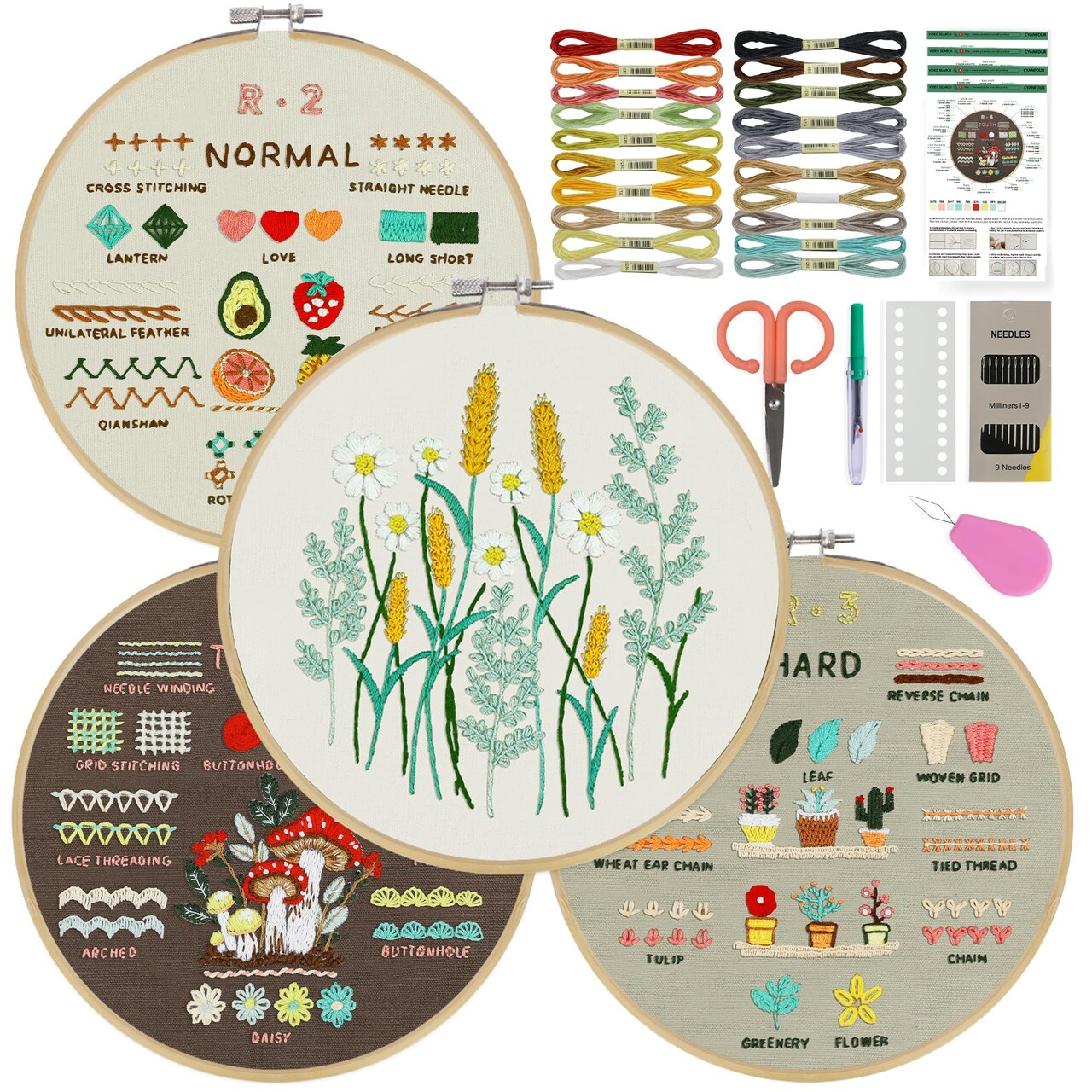 CYANFOUR 4 Stage Embroidery Kit for Beginners Adults, Easy to Learn 29 Different Stitches from Instruction & Video, Needlepoint Kits for Adults with Stamped Embroidery Patterns.